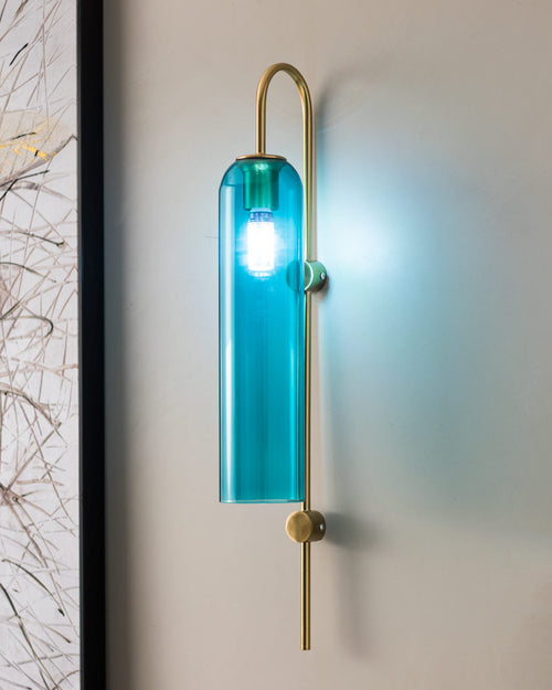 Blue Long Glass Modern Copper Metal Wall Light