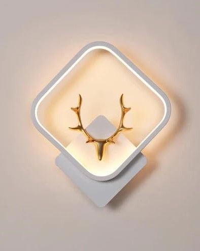 White Square Deer Head Wall Light