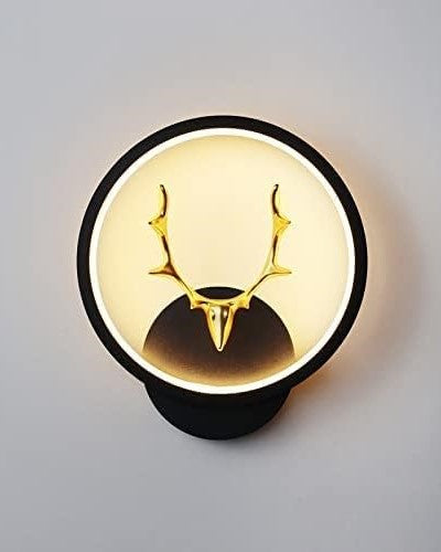 Black Round Deer Head Wall Light