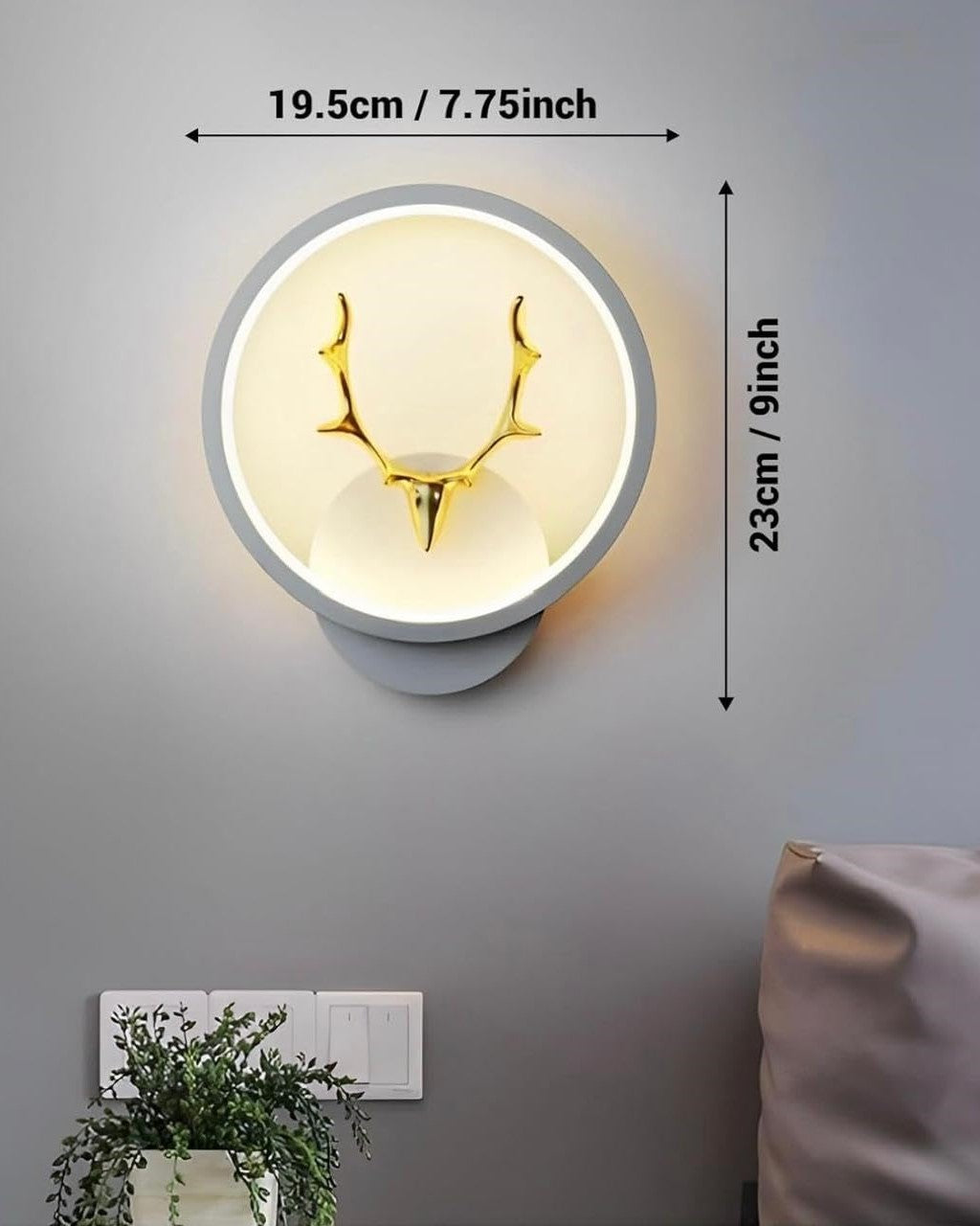 White Round Deer Head Wall Light