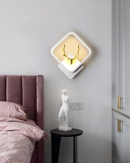 White Square Deer Head Wall Light