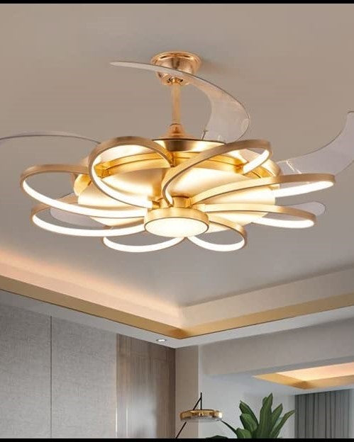 Modern golden acrylic ring Ceiling Fan With Remote Control