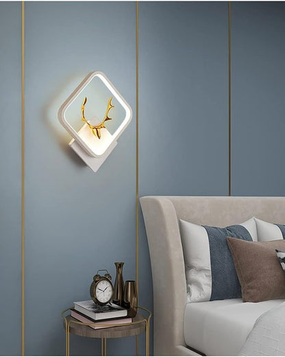 White Square Deer Head Wall Light