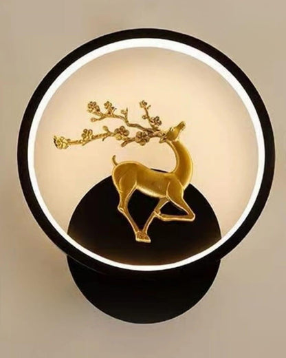 Golden Deer Round Led Wall Sconce - Black - R