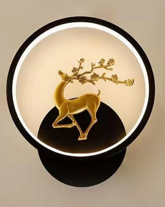 Golden Deer Round Led Wall Sconce - Black - L