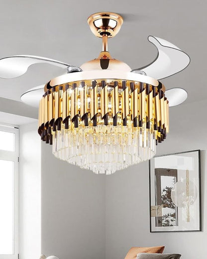 Crystal Retractable Fan Chandelier Light