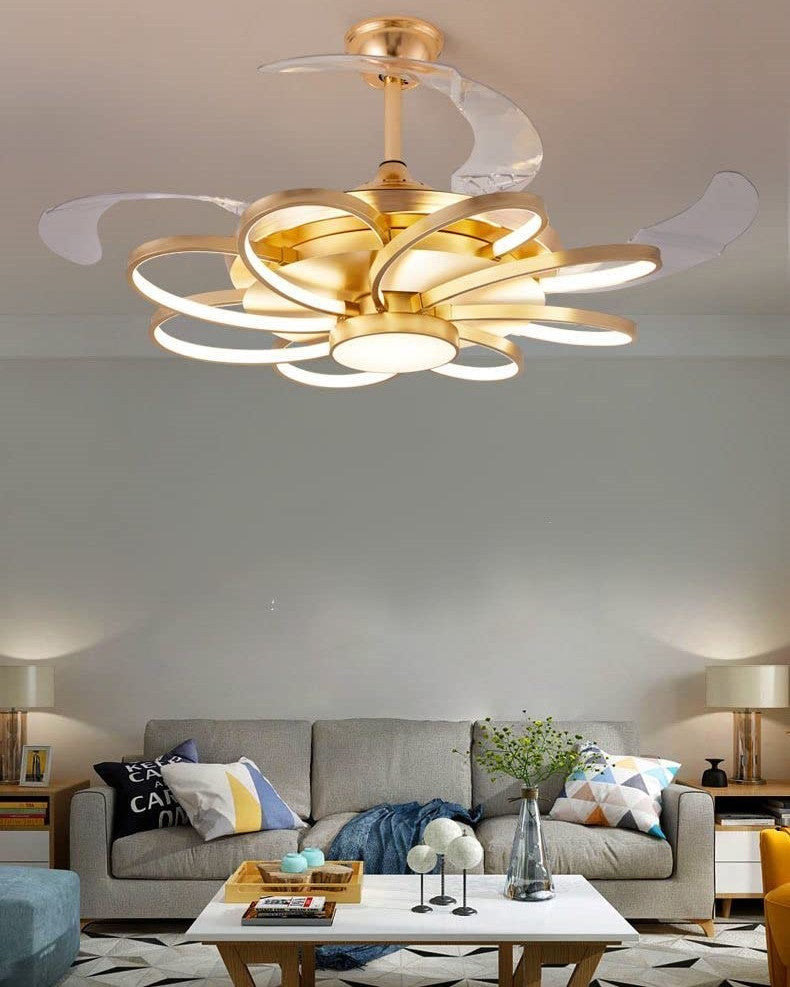 Modern golden acrylic ring Ceiling Fan With Remote Control