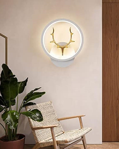 White Round Deer Head Wall Light