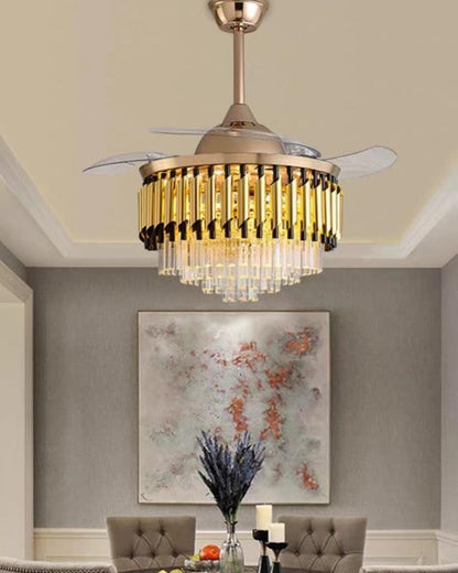 Crystal Retractable Fan Chandelier Light