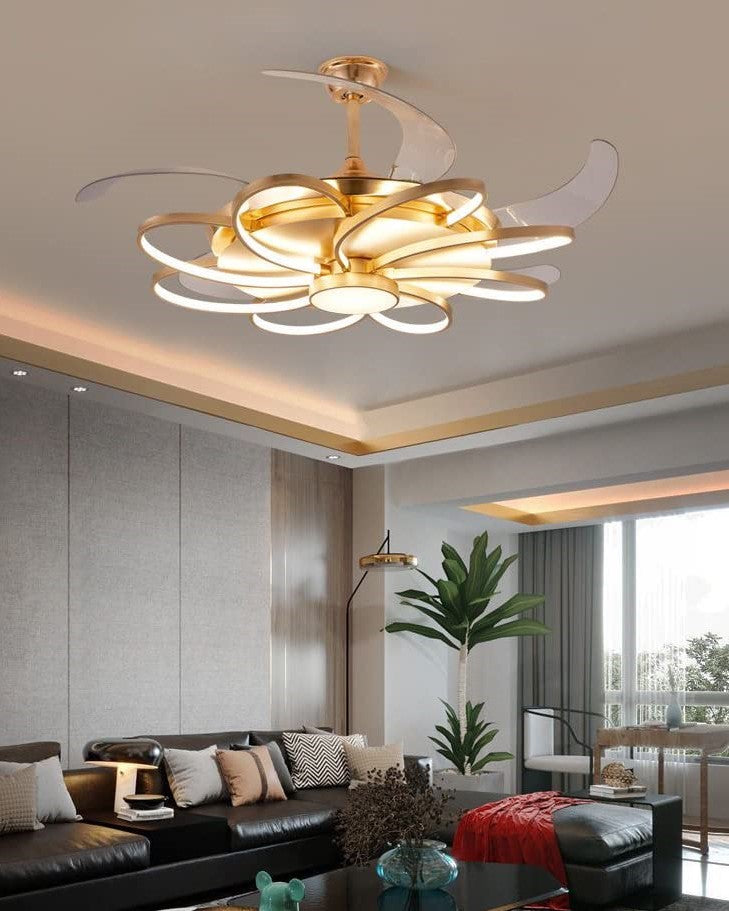 Modern golden acrylic ring Ceiling Fan With Remote Control