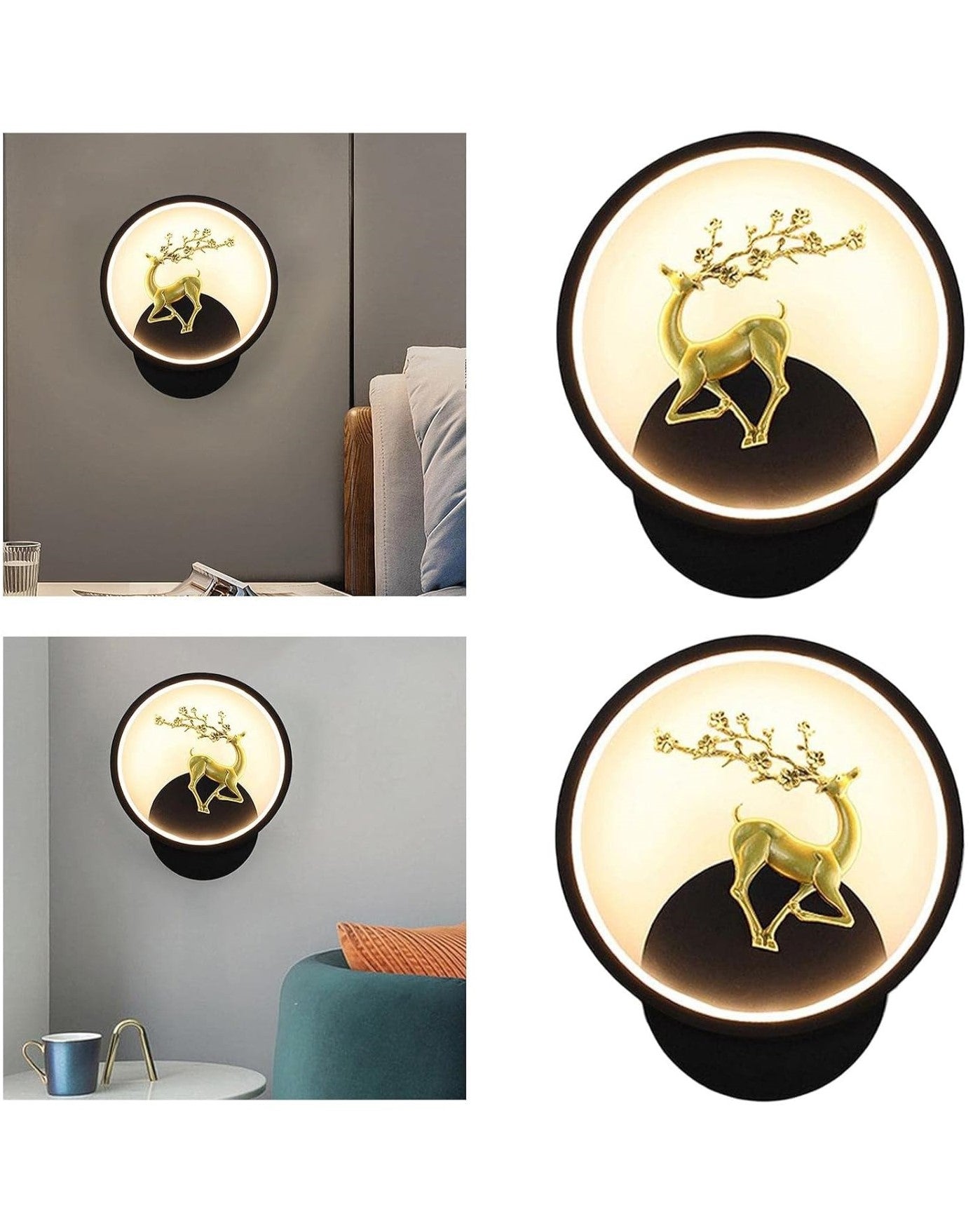 Golden Deer Round Led Wall Sconce - Black - R