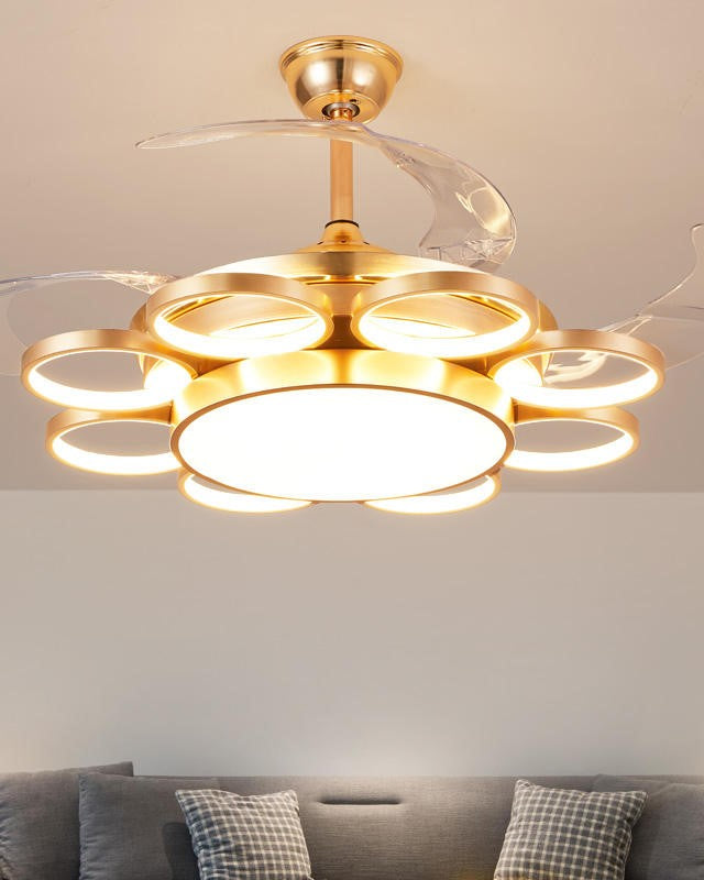 Golden  Ring Fan Chandelier with Remote