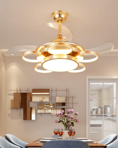 Golden  Ring Fan Chandelier with Remote