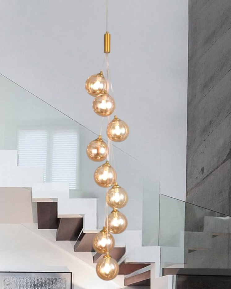 Creative staircase Amber Glass Chandelier - 9 Light