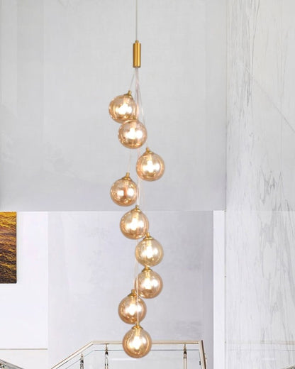 Creative staircase Amber Glass Chandelier - 9 Light