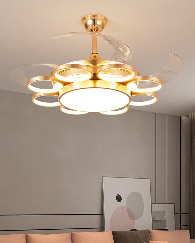 Golden  Ring Fan Chandelier with Remote