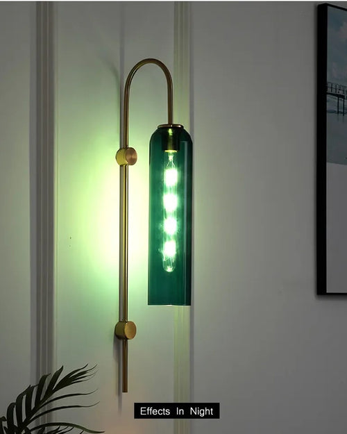 green Long Glass Modern Copper Metal Wall Light