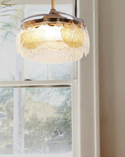 Crystal Fan Chandelier With Retractable Invisible Blade