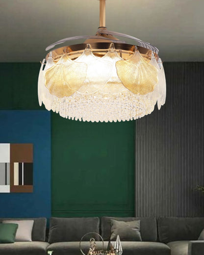 Crystal Fan Chandelier With Retractable Invisible Blade