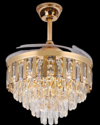 Golden Crystal Retractable Ceiling Fan Chandelier Light