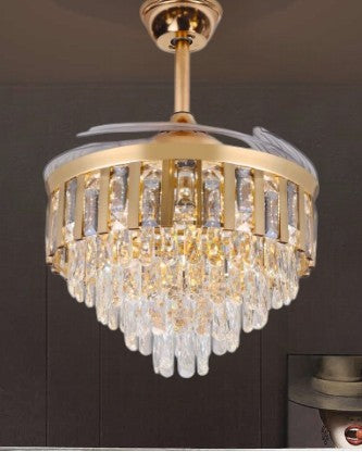 Golden Crystal Retractable Ceiling Fan Chandelier Light