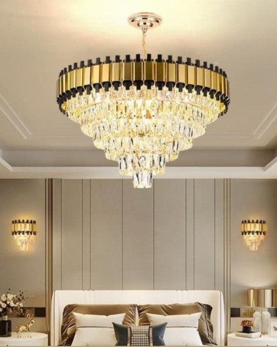 Modern Gold body and Clear Crystal Chandelier - 600mm